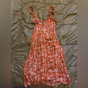 Lulu's Vibrant Orange Dress with White Floral Design